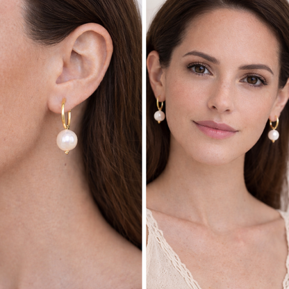 Perla Mini Freshwater Pearl Drop Hoops - 18K Gold Inlay Matte Earrings