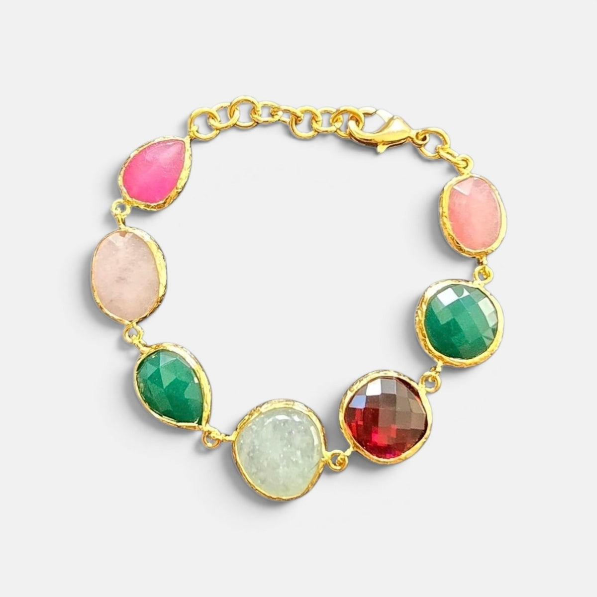 Capri Gemstone Bracelet - Pink and Emerald mix