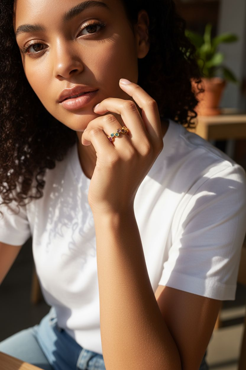 Viva Multicolour Ring – 18k Gold Plated Stainless Steel, Waterproof