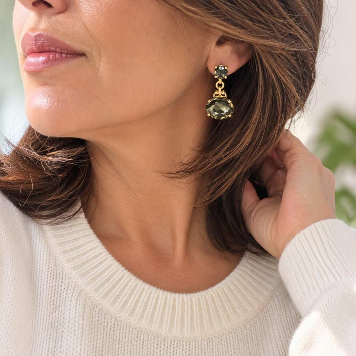 Olive Crystal Drop Earrings