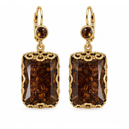Smoky Brown Crystal Filigree Drop Earrings
