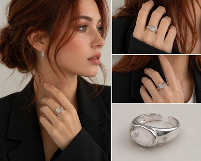 Sterling Silver Bombé Oval Crystal Statement Ring