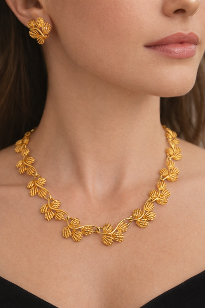 Vintage Napier Gold Leaf Necklace & Earrings Set – 1970s