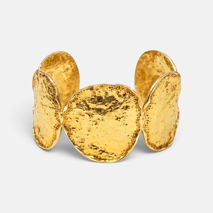 Solea 22ct Gold Plated Hammered Disc Cuff Bracelet