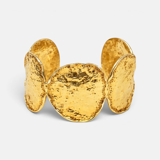 Solea 22ct Gold Plated Hammered Disc Cuff Bracelet