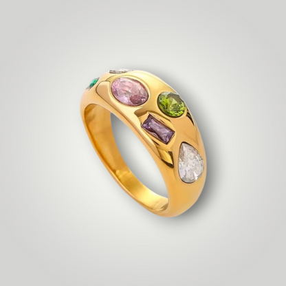 Luna Multicolour Gemstone Dome Ring – Waterproof 18k Gold Stainless Steel