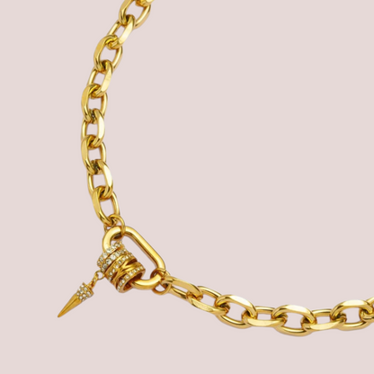 Luna Gold Zircon Charm Necklace - 18ct Gold Plated Stainless Steel