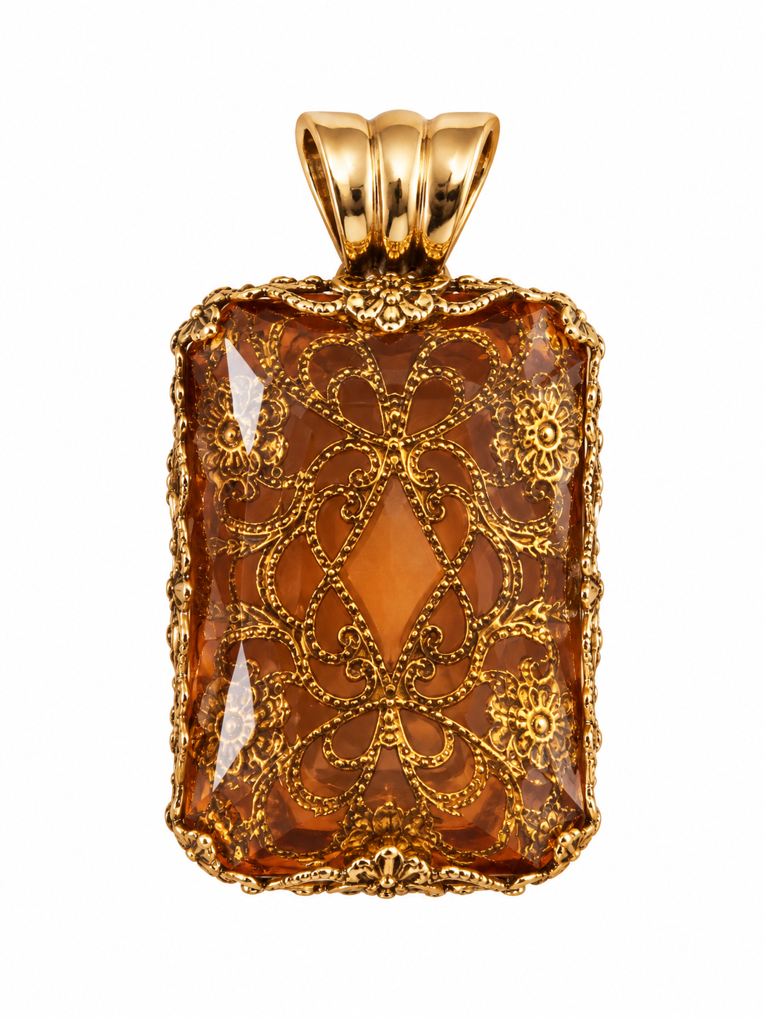 Amber Copper Crystal Filigree Necklace