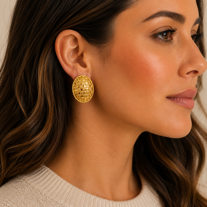 Vintage Gold-Tone Woven Clip-On Earrings | Textured Oval Statement Earrings