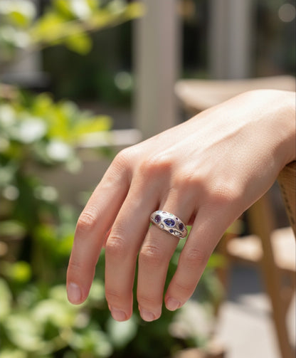 Luna Multicolour Gemstone Ring - Adjustable Sterling Silver
