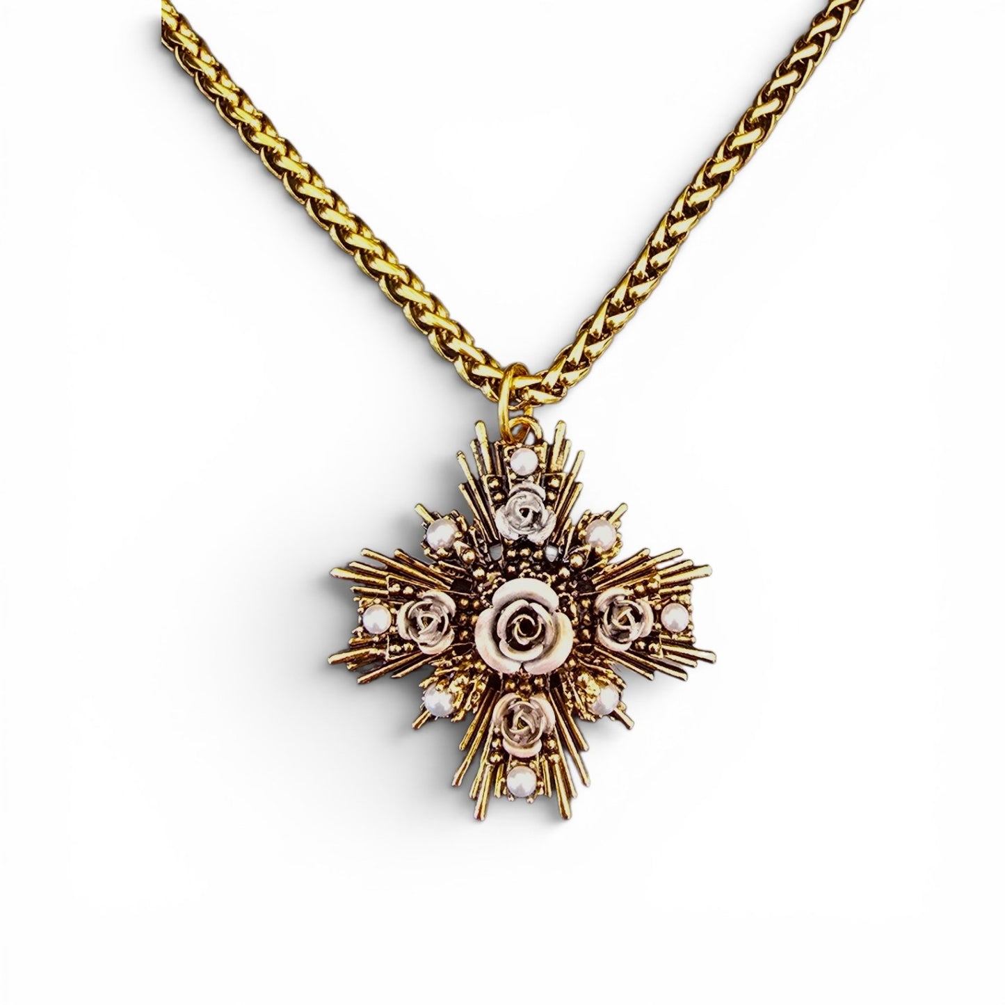 Sacred Rose Pearl Cross Necklace