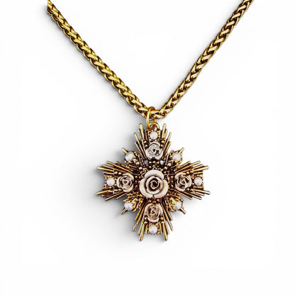Sacred Rose Pearl Cross Necklace
