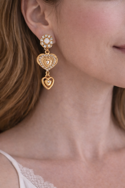 Sacred Heart Drop Earrings – Crystal & Gold