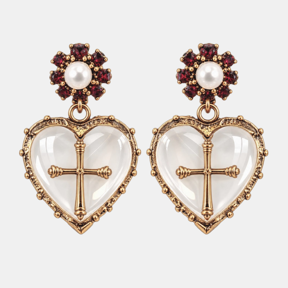 Crystal Cross Heart Earrings