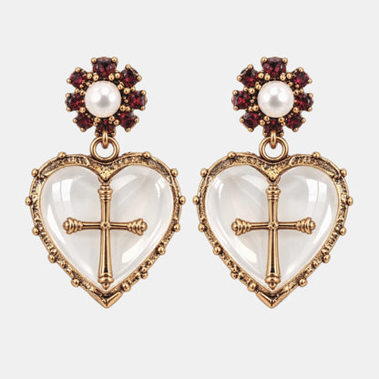 Crystal Cross Heart Earrings