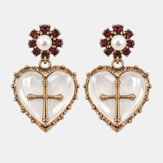 Crystal Cross Heart Earrings