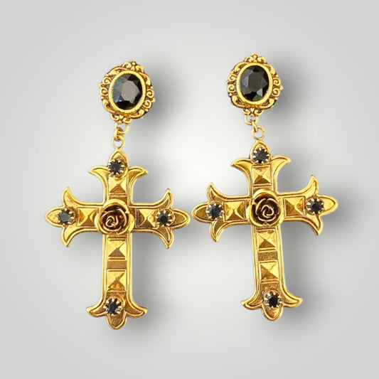 Sacred Rose Cross Earrings