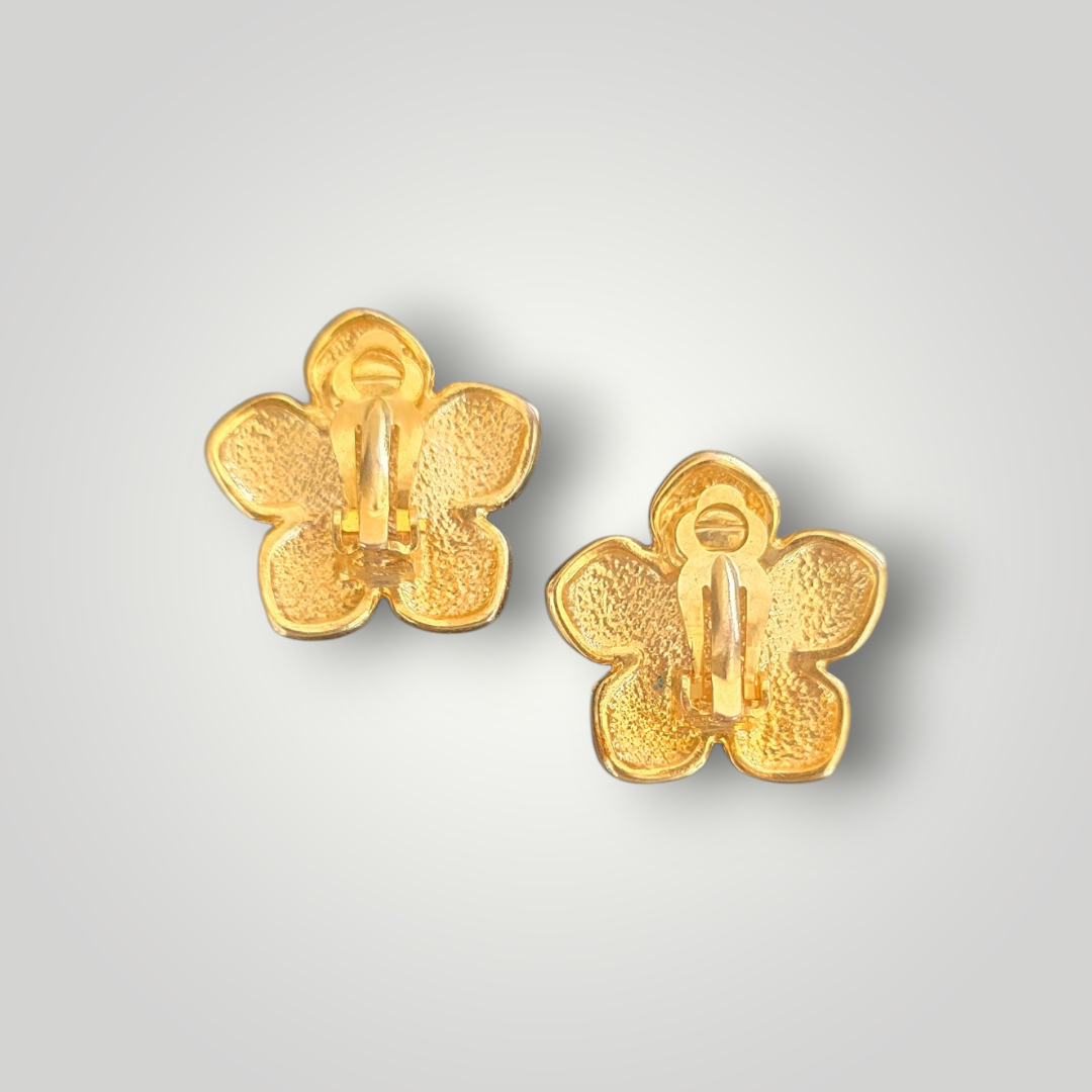 Vintage Mint Blossom Crystal Clip-On Earrings