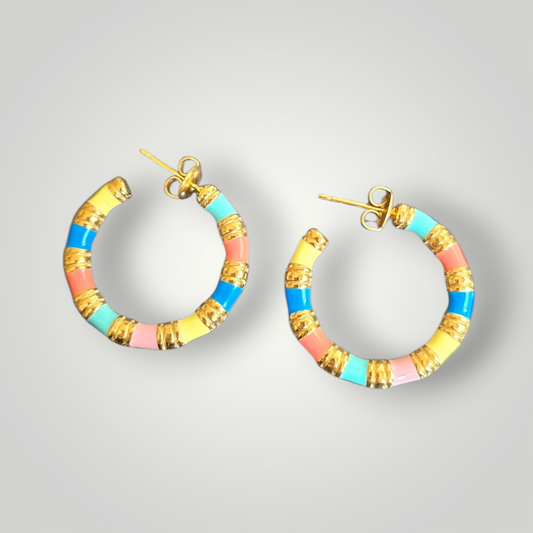 Colourful Enamel Hoop Earrings – Gold Plated Statement Hoops