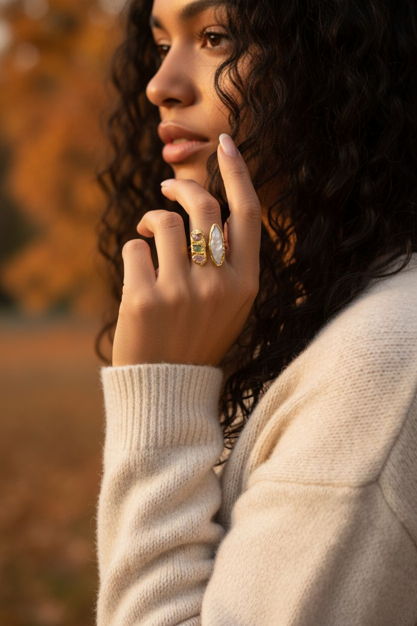 Sara Gemstone & Pearl Ring - 18ct Gold Plated Brass