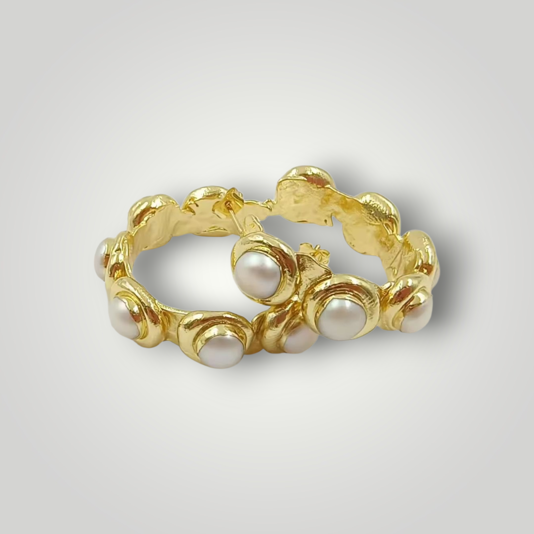 Ophelia Gold Pearl Hoops - 18ct Gold Plated Freshwater Pearls