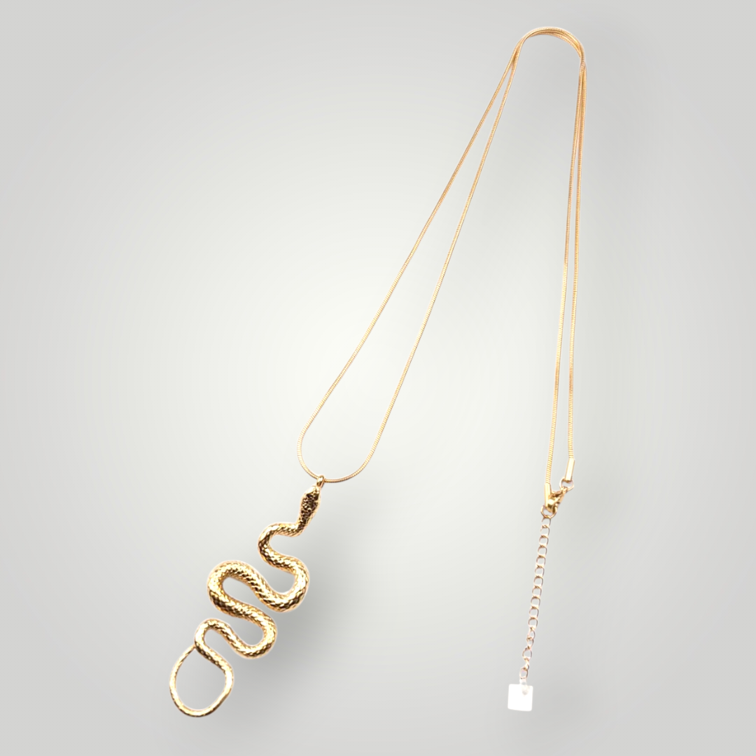 Gold Snake Pendant Necklace – Stainless Steel Gold Plated Statement Necklace