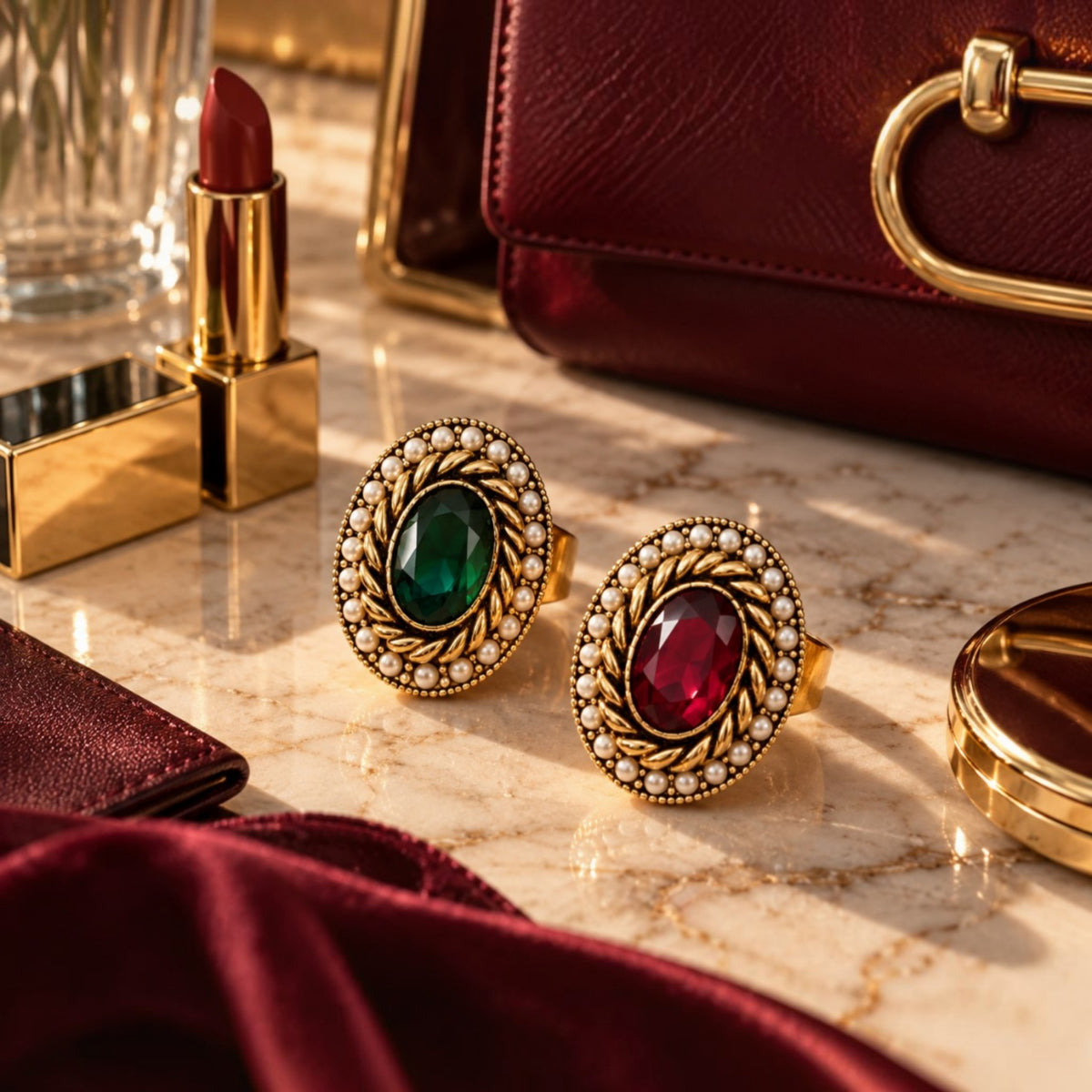 Garnet Red Ornate Cocktail Ring