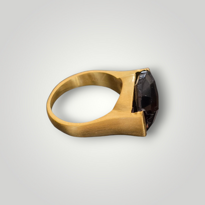 Bruna Smoky Topaz Cushion Ring - 18K Gold Inlay Statement Band