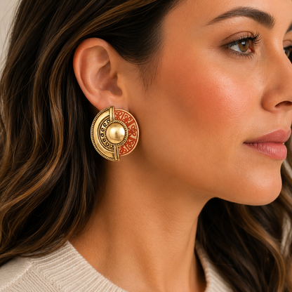 Vintage Gold & Resin Clip-On Statement Earrings