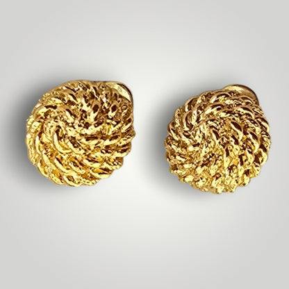Vintage Monet Gold Tone Bombé Clip-On Earrings | Textured Rope Knot Earrings