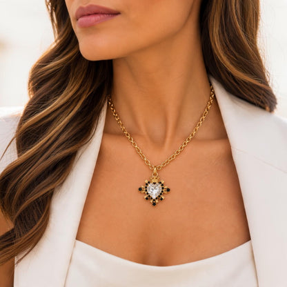 Florentine Crowned Crystal Heart Necklace