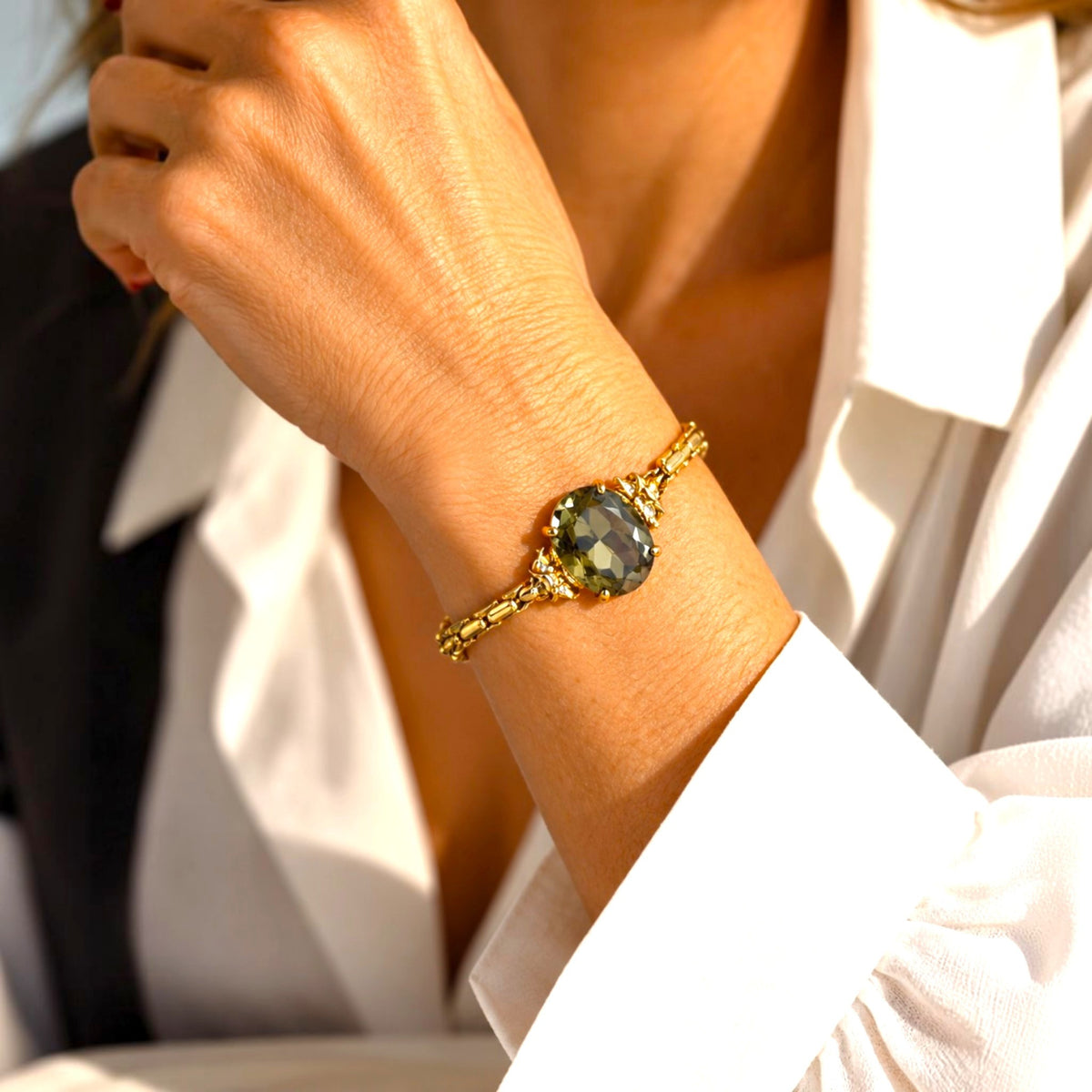 Olive Crystal 24ct Gold-Plated Bracelet
