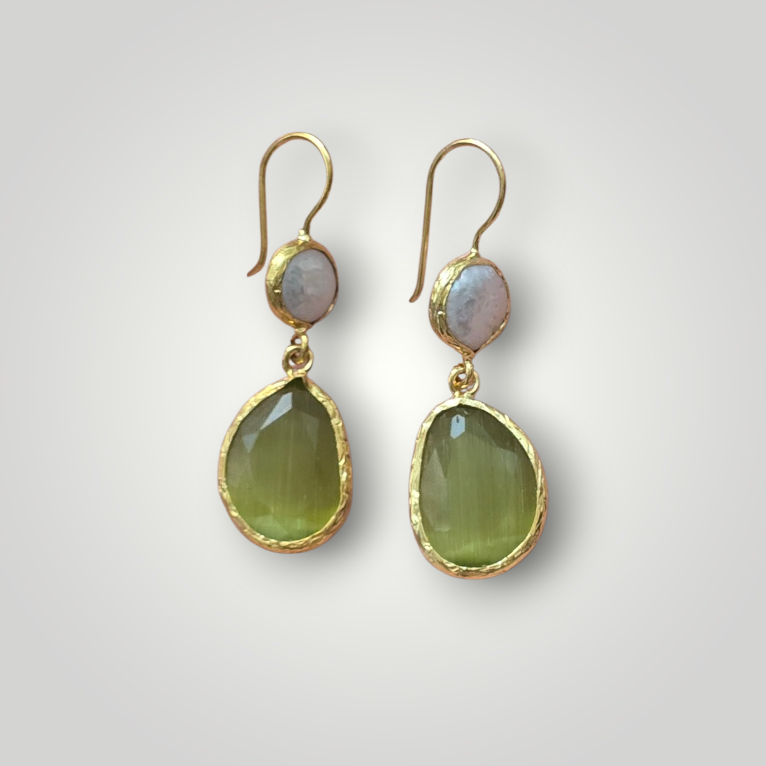 Lucia Peridot Glass & Pearl 18ct Gold Plated Earrings