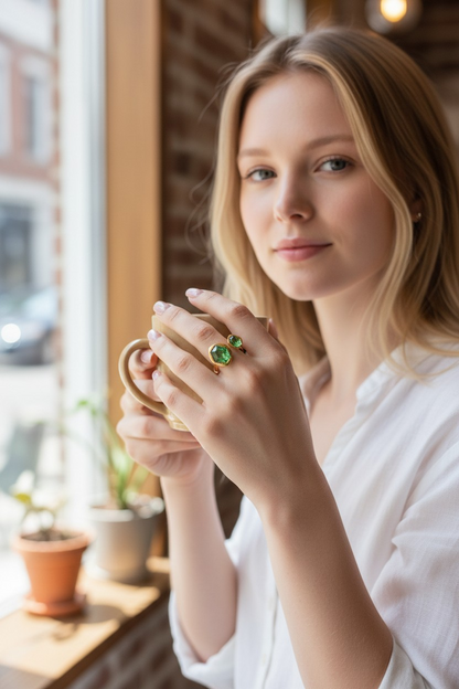 18K Gold Plated Green Zirconia Adjustable Statement Ring