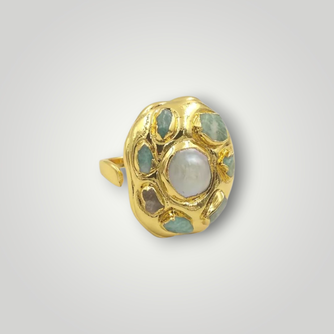 Gaia Bloom Ring - 22ct Gold Plated - Amazonite