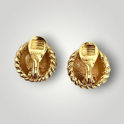 Vintage Monet Gold Tone Bombé Clip-On Earrings | Textured Rope Knot Earrings