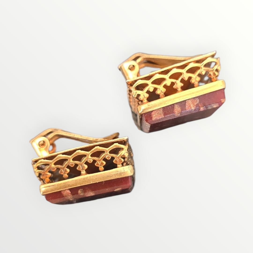 Vintage Italian Red Resin Clip-On Earrings