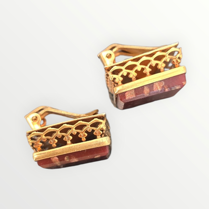Vintage Italian Red Resin Clip-On Earrings