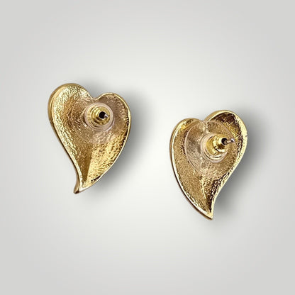 Vintage White Enamel Leaf Stud Earrings | Gold Tone Sculptural Earrings