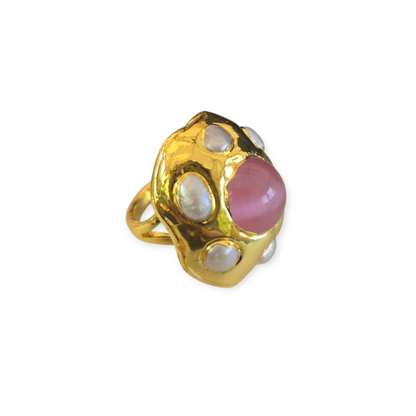 Gaia Bloom Ring - 24ct Gold Plated - Pearl