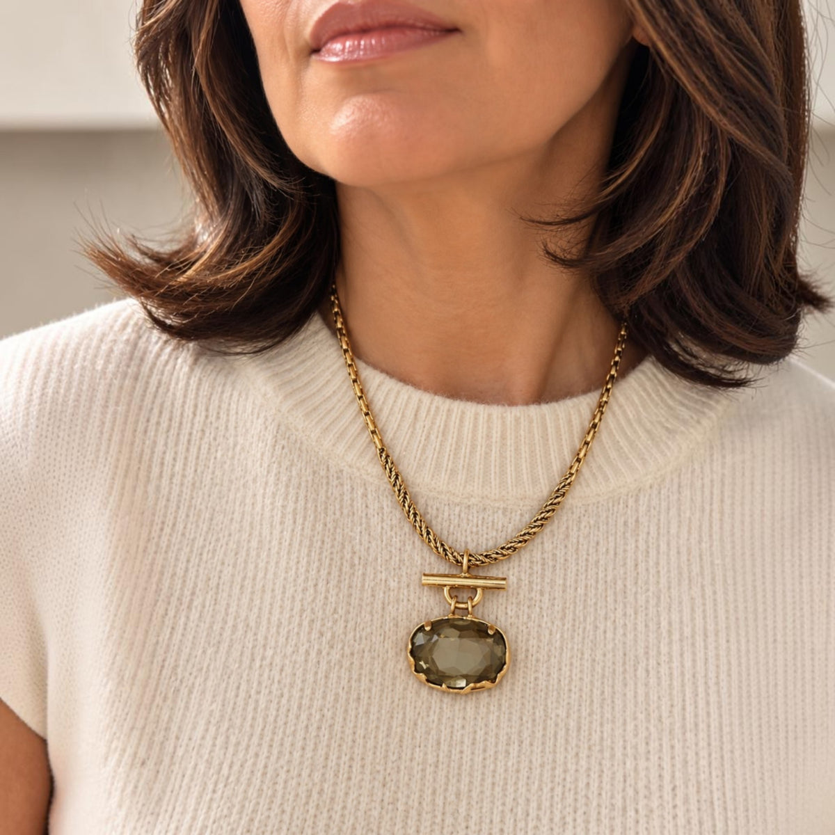 Olive Crystal 24ct Gold-Plated Statement Necklace