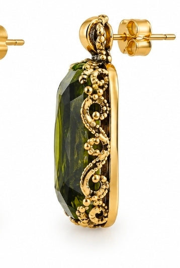 Olive Crystal Filigree Statement Earrings