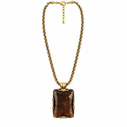 Smoky Cognac Crystal Filigree Pendant Necklace