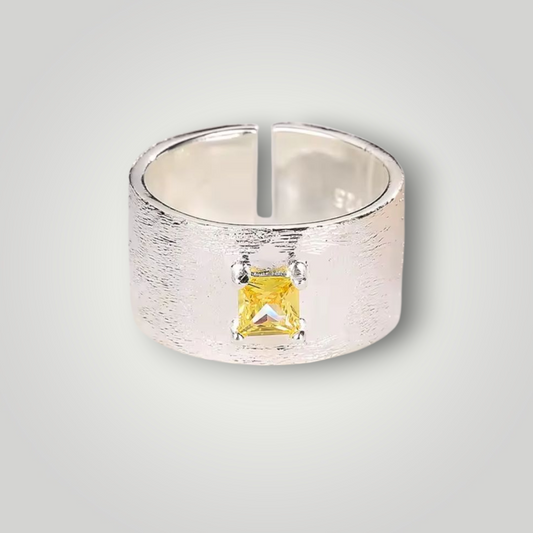 Frosted Citrine 925 Sterling Silver Adjustable Ring