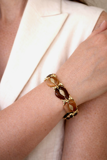 Vintage Lisner Caramel & Gold Cabochon Bracelet