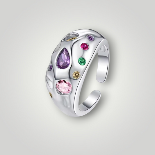 Luna Multicolour Gemstone Ring - Adjustable Sterling Silver