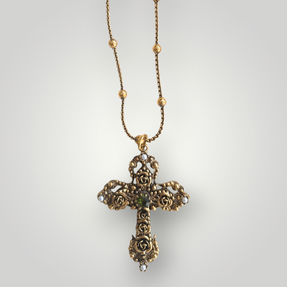Sacred Art Rosette Cross Necklace - Dark green Swarovski