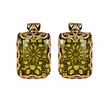 Olive Crystal Filigree Statement Earrings
