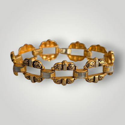 Vintage Gold Link Bracelet with Mother-of-Pearl Inlay