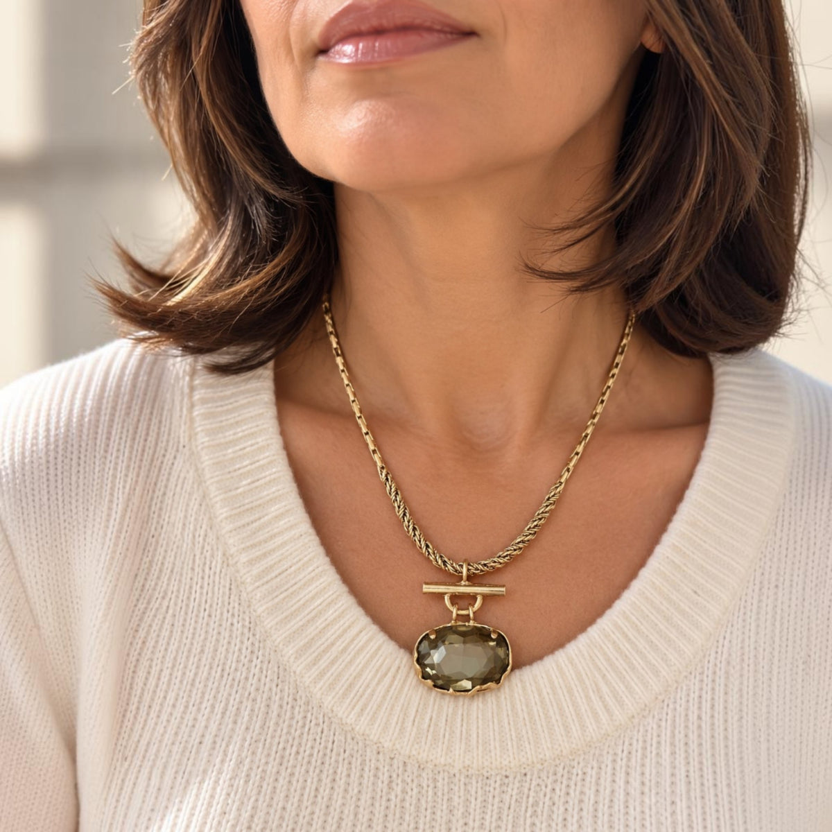 Olive Crystal 24ct Gold-Plated Statement Necklace